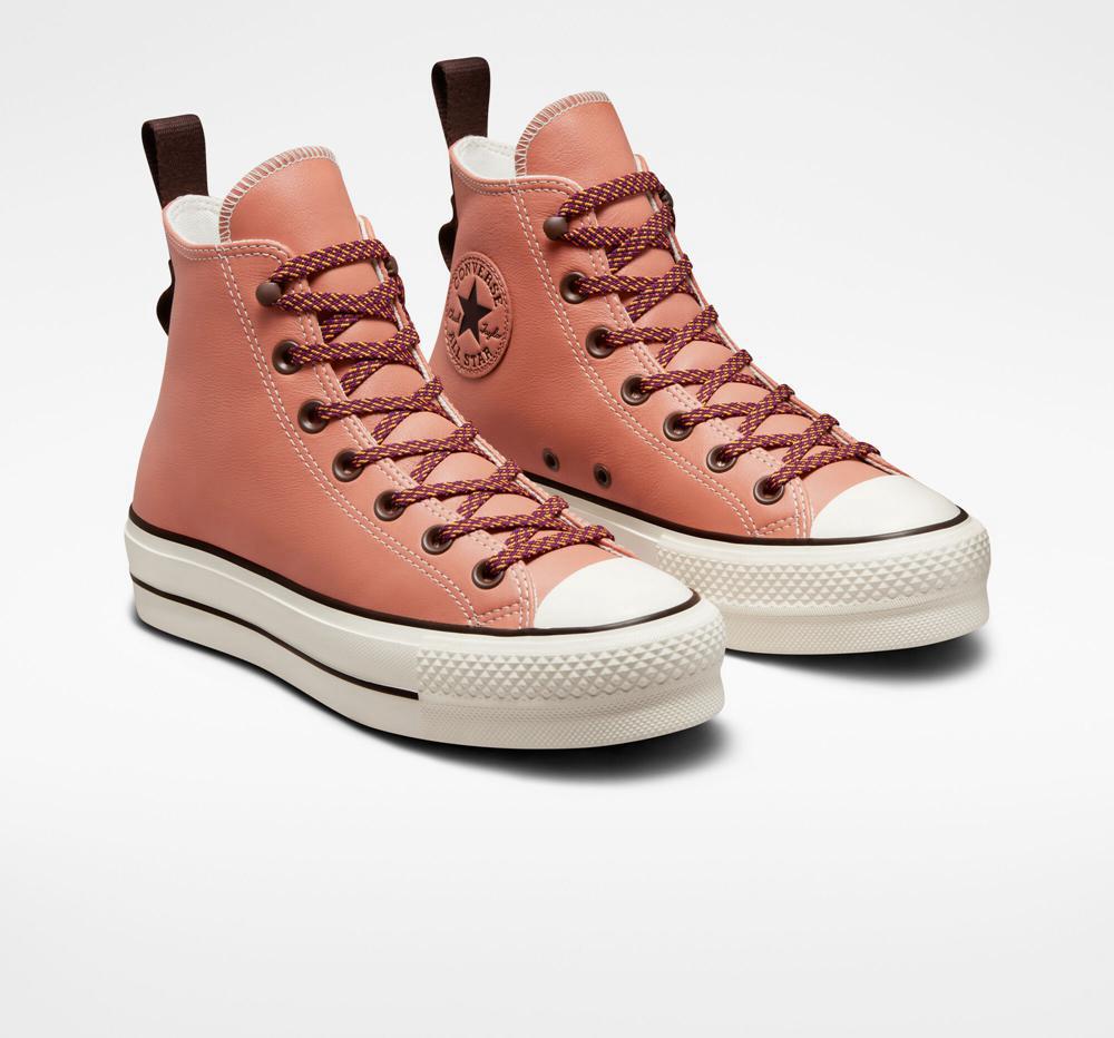 Dámské Boty Na Platformy Converse Chuck Taylor All Star Lift Tonal Læder High Top Koralove Tmavě | 279650KWO