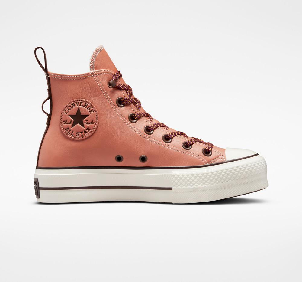 Dámské Boty Na Platformy Converse Chuck Taylor All Star Lift Tonal Læder High Top Koralove Tmavě | 279650KWO