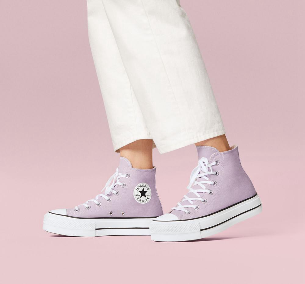 Dámské Boty Na Platformy Converse Chuck Taylor All Star Lift Platene High Top Fialové Bílé Černé | 320164RXE