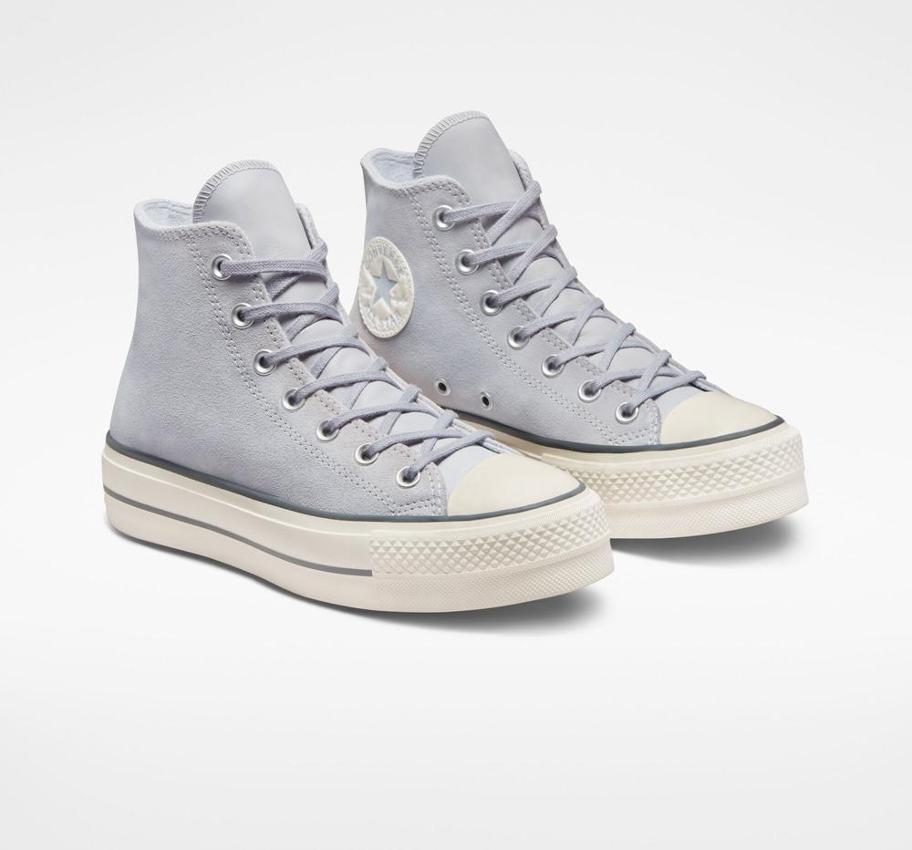 Dámské Boty Na Platformy Converse Chuck Taylor All Star Lift Semišové High Top Blankyt Šedé | 381025EHU