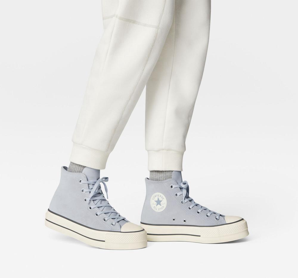 Dámské Boty Na Platformy Converse Chuck Taylor All Star Lift Semišové High Top Blankyt Šedé | 381025EHU