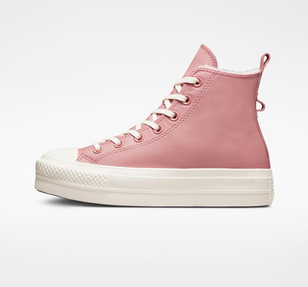 Dámské Boty Na Platformy Converse Chuck Taylor All Star Lift Podšité Læder High Top Růžové | 381924FRM