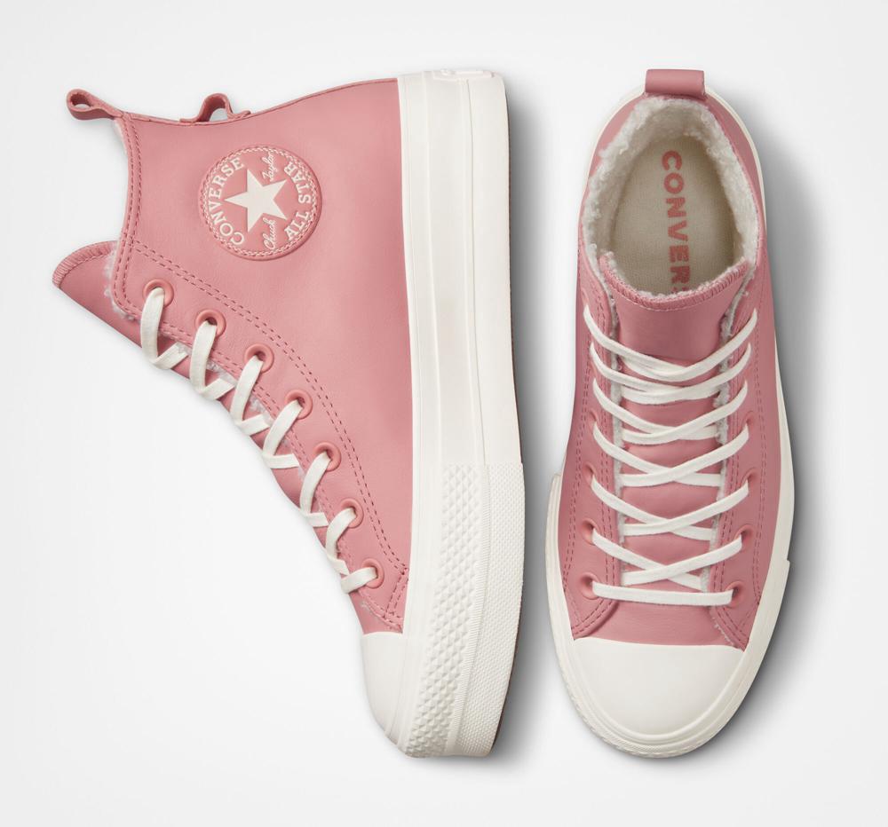 Dámské Boty Na Platformy Converse Chuck Taylor All Star Lift Podšité Læder High Top Růžové | 381924FRM