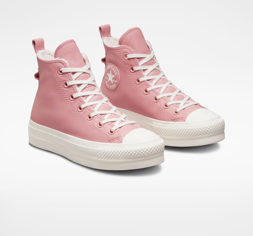 Dámské Boty Na Platformy Converse Chuck Taylor All Star Lift Podšité Læder High Top Růžové | 381924FRM