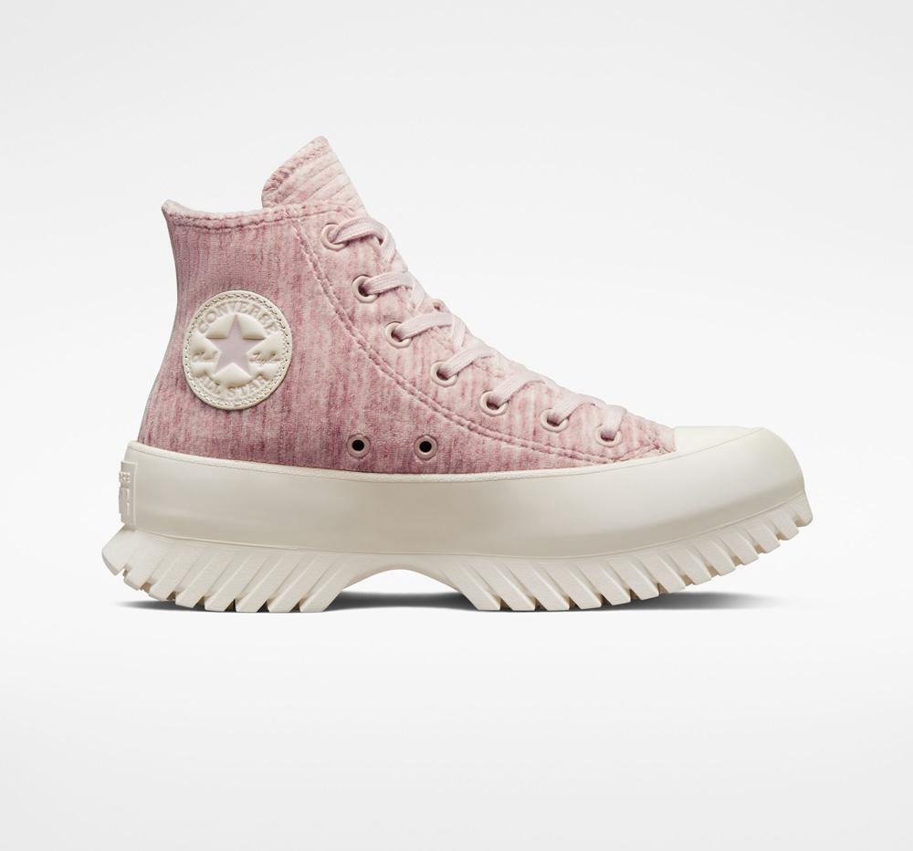 Dámské Boty Na Platformy Converse Chuck Taylor All Star Lugged 2.0 Velour Unisex High Top Růžové | 425038INR