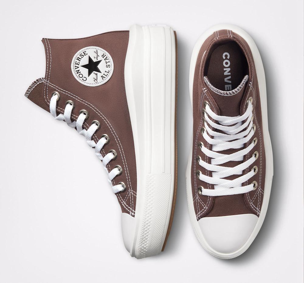 Dámské Boty Na Platformy Converse Chuck Taylor All Star Move High Top Hnědé Bílé | 472980HQJ