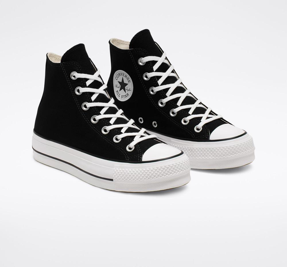 Dámské Boty Na Platformy Converse Chuck Taylor All Star Lift Platene High Top Černé Bílé Bílé | 479025YSQ