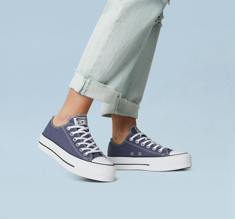 Dámské Boty Na Platformy Converse Chuck Taylor All Star Lift Platene Low Top Tmavě Blankyt Bílé Černé | 485967AIU