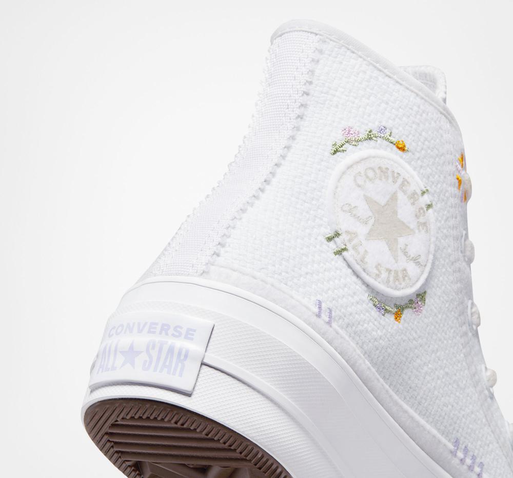 Dámské Boty Na Platformy Converse Chuck Taylor All Star Lift Autumn Embroidery High Top Bílé | 645918NLD