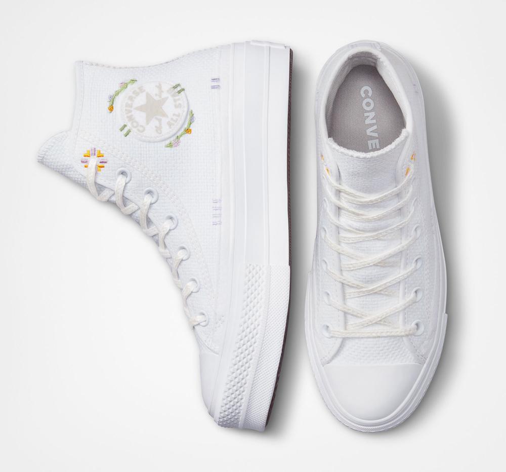 Dámské Boty Na Platformy Converse Chuck Taylor All Star Lift Autumn Embroidery High Top Bílé | 645918NLD