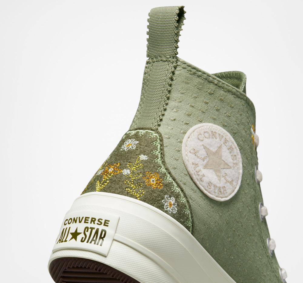 Dámské Boty Na Platformy Converse Chuck Taylor All Star Lift Autumn Embroidery High Top Zelene Světle | 697481JML