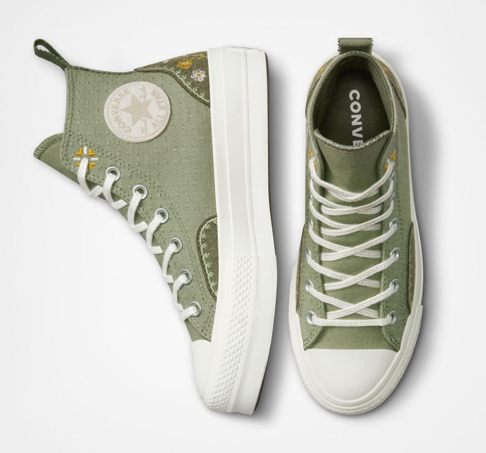 Dámské Boty Na Platformy Converse Chuck Taylor All Star Lift Autumn Embroidery High Top Zelene Světle | 697481JML