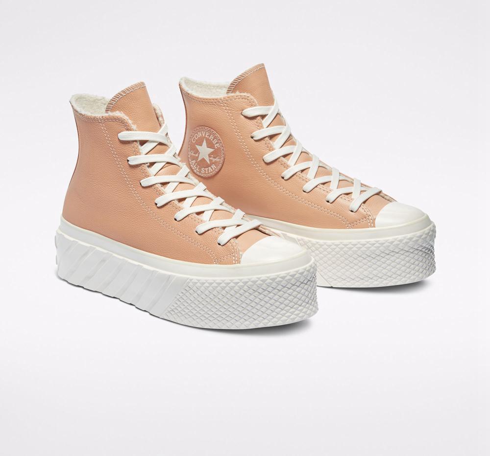 Dámské Boty Na Platformy Converse Chuck Taylor All Star Lift 2X Cozy Tones High Top Béžový Bílé | 704835BGW