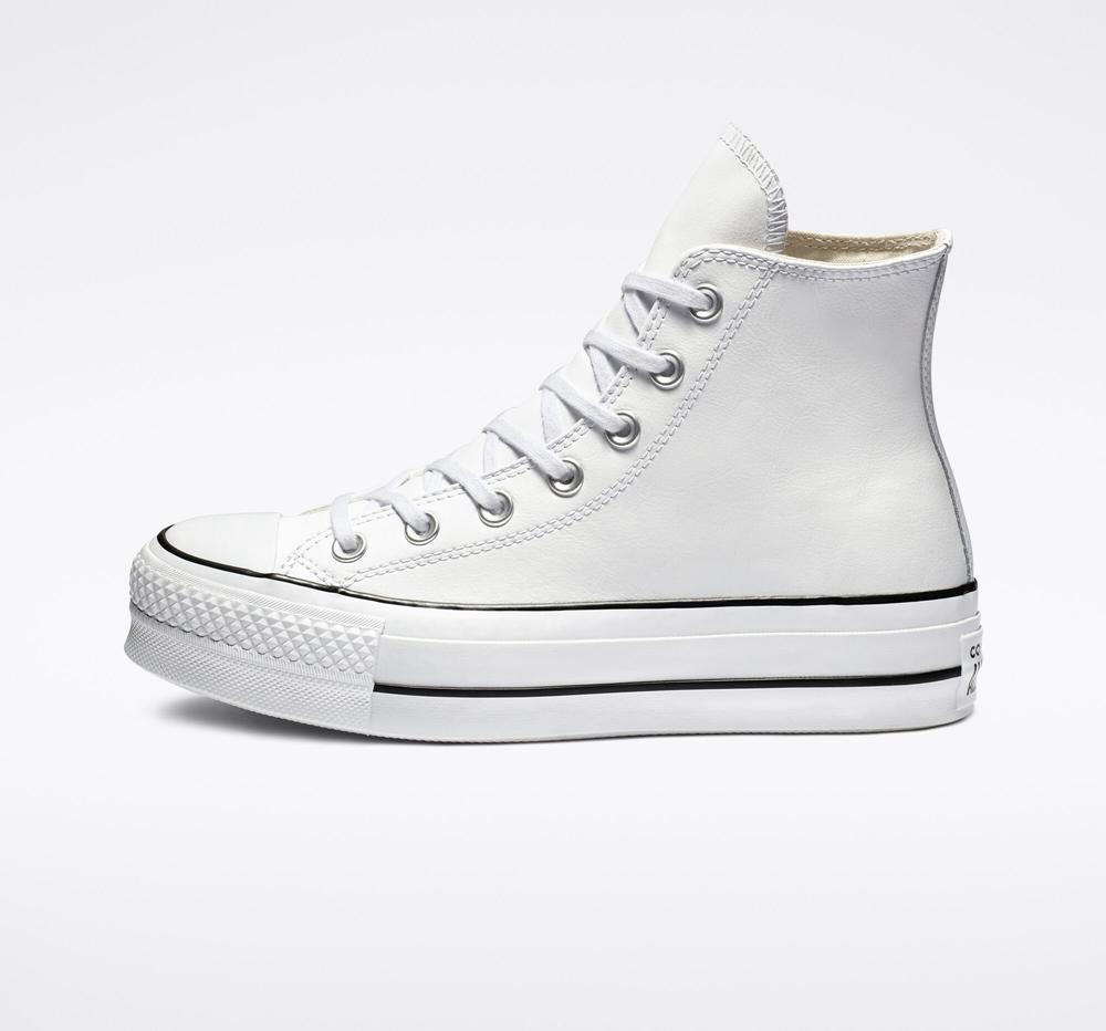 Dámské Boty Na Platformy Converse Chuck Taylor All Star Lift Læder High Top Bílé Černé Bílé | 785203RXN