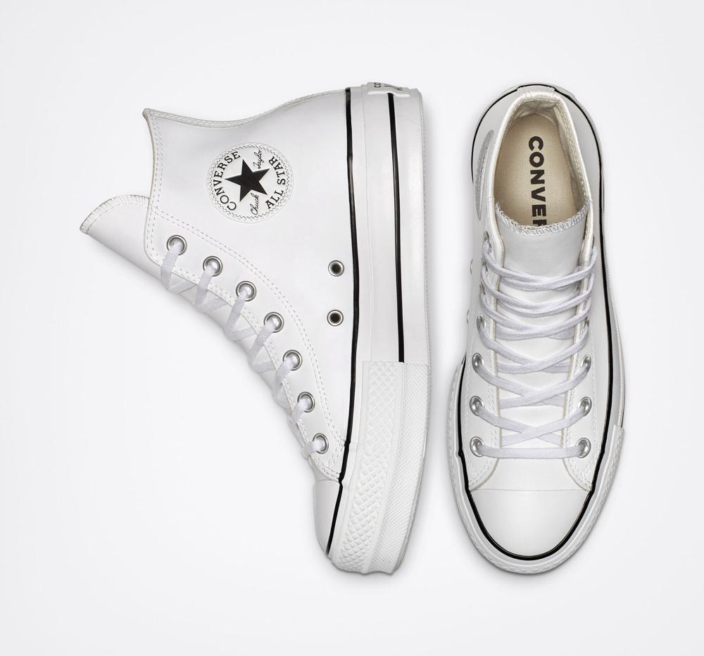 Dámské Boty Na Platformy Converse Chuck Taylor All Star Lift Læder High Top Bílé Černé Bílé | 785203RXN