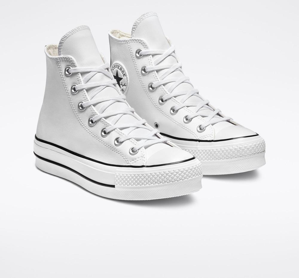 Dámské Boty Na Platformy Converse Chuck Taylor All Star Lift Læder High Top Bílé Černé Bílé | 785203RXN