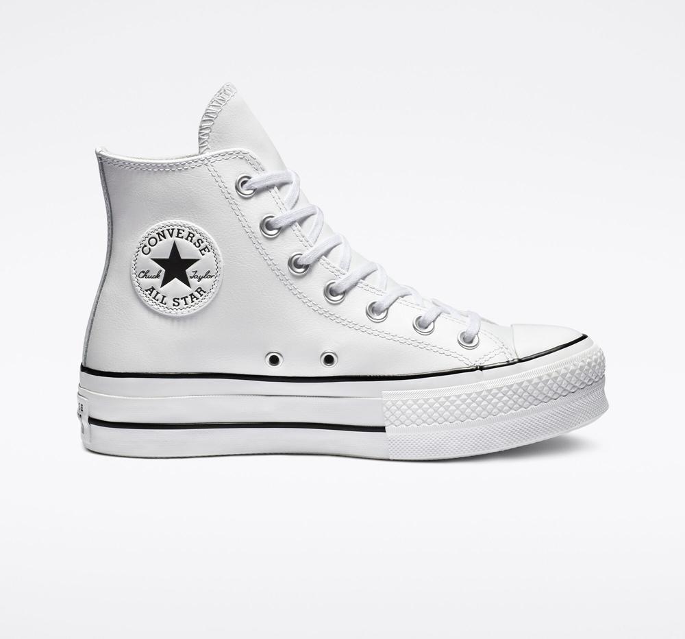 Dámské Boty Na Platformy Converse Chuck Taylor All Star Lift Læder High Top Bílé Černé Bílé | 785203RXN