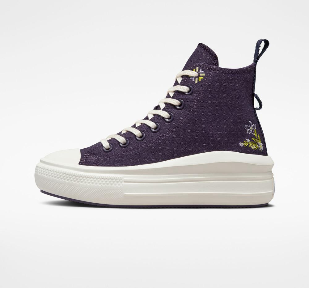 Dámské Boty Na Platformy Converse Chuck Taylor All Star Move Autumn Embroidery High Top Zelene Tmavě | 850916BUK