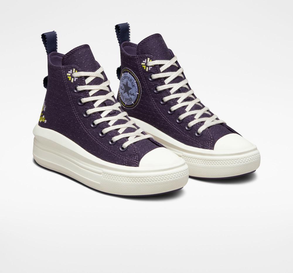 Dámské Boty Na Platformy Converse Chuck Taylor All Star Move Autumn Embroidery High Top Zelene Tmavě | 850916BUK