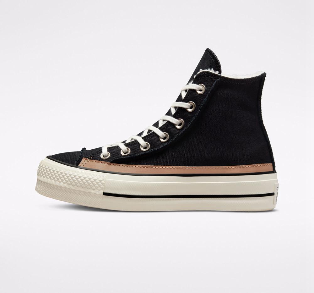 Dámské Boty Na Platformy Converse Chuck Taylor All Star Lift Raw Edge High Top Černé | 893627OCV