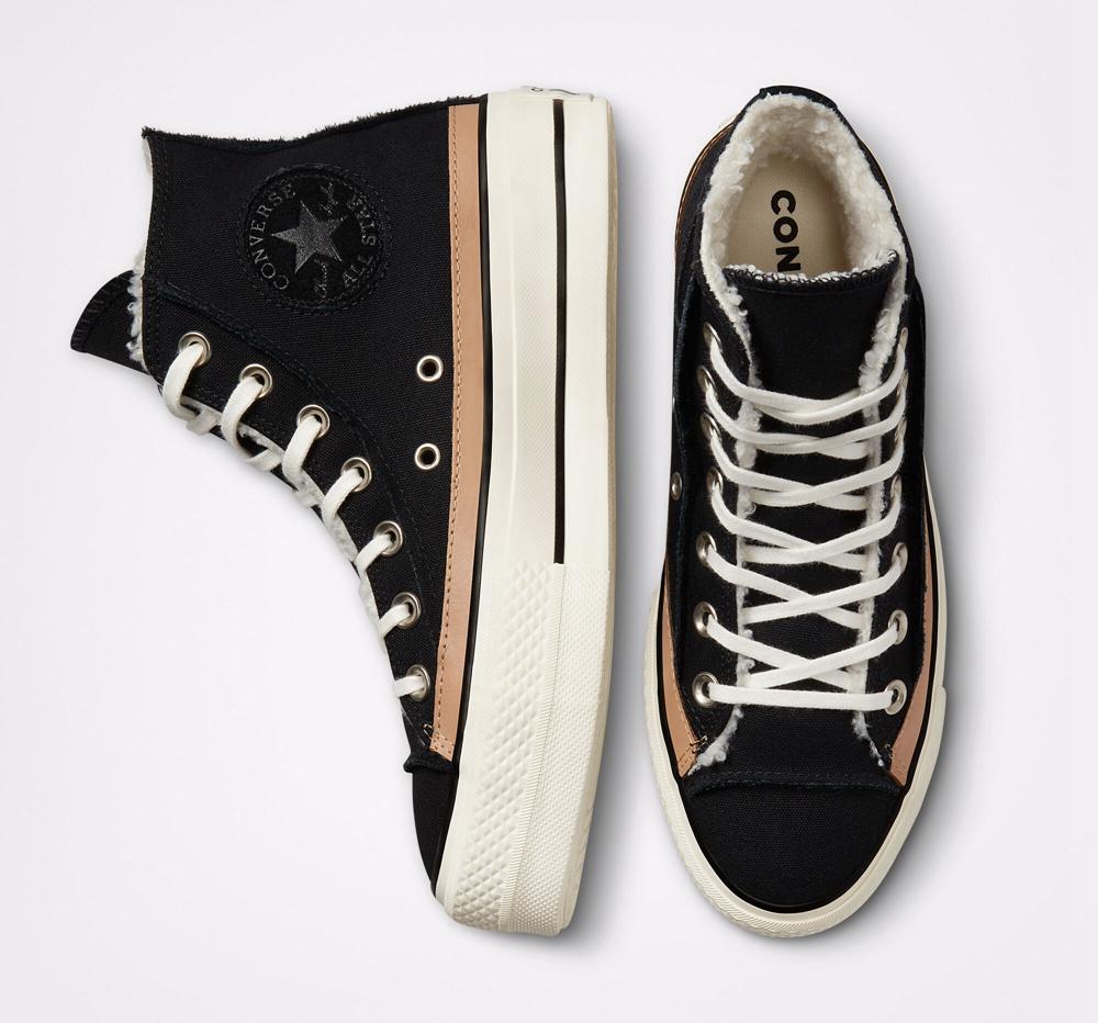 Dámské Boty Na Platformy Converse Chuck Taylor All Star Lift Raw Edge High Top Černé | 893627OCV