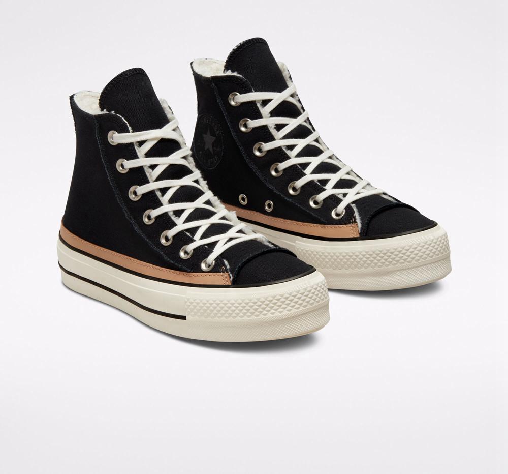 Dámské Boty Na Platformy Converse Chuck Taylor All Star Lift Raw Edge High Top Černé | 893627OCV