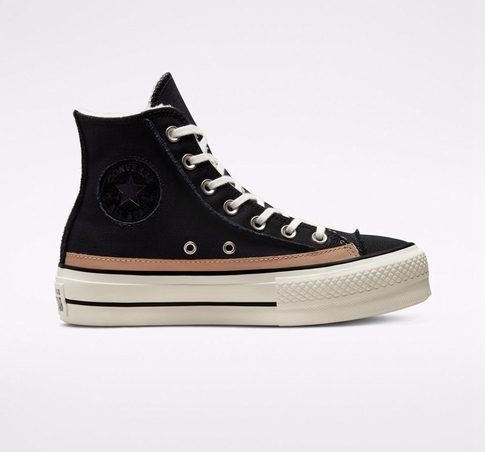 Dámské Boty Na Platformy Converse Chuck Taylor All Star Lift Raw Edge High Top Černé | 893627OCV