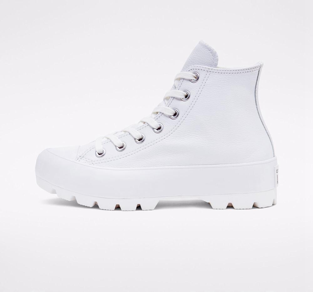 Dámské Boty Na Platformy Converse Chuck Taylor All Star Lugged Læder High Top Bílé Černé Bílé | 924305DBF