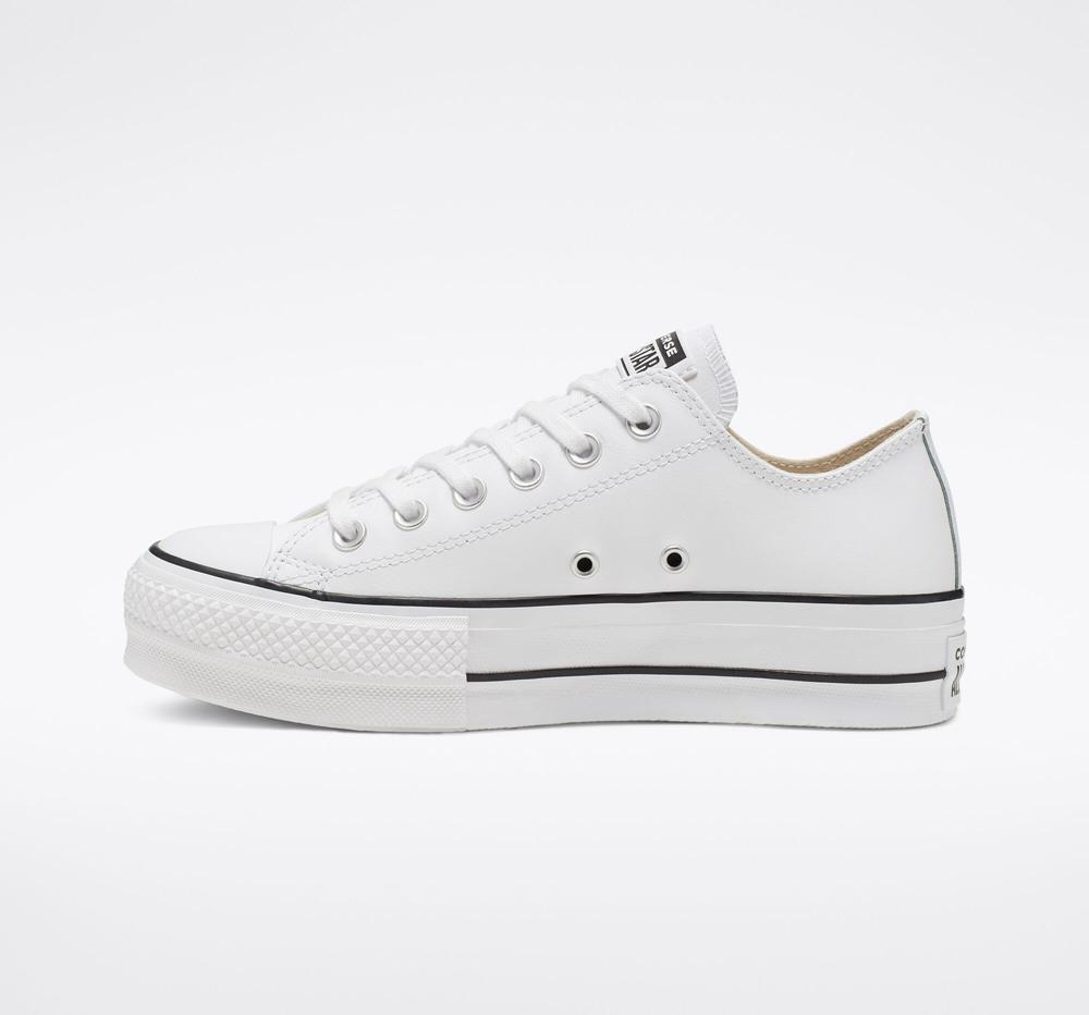 Dámské Boty Na Platformy Converse Chuck Taylor All Star Lift Læder Low Top Bílé Černé Bílé | 958217XEG