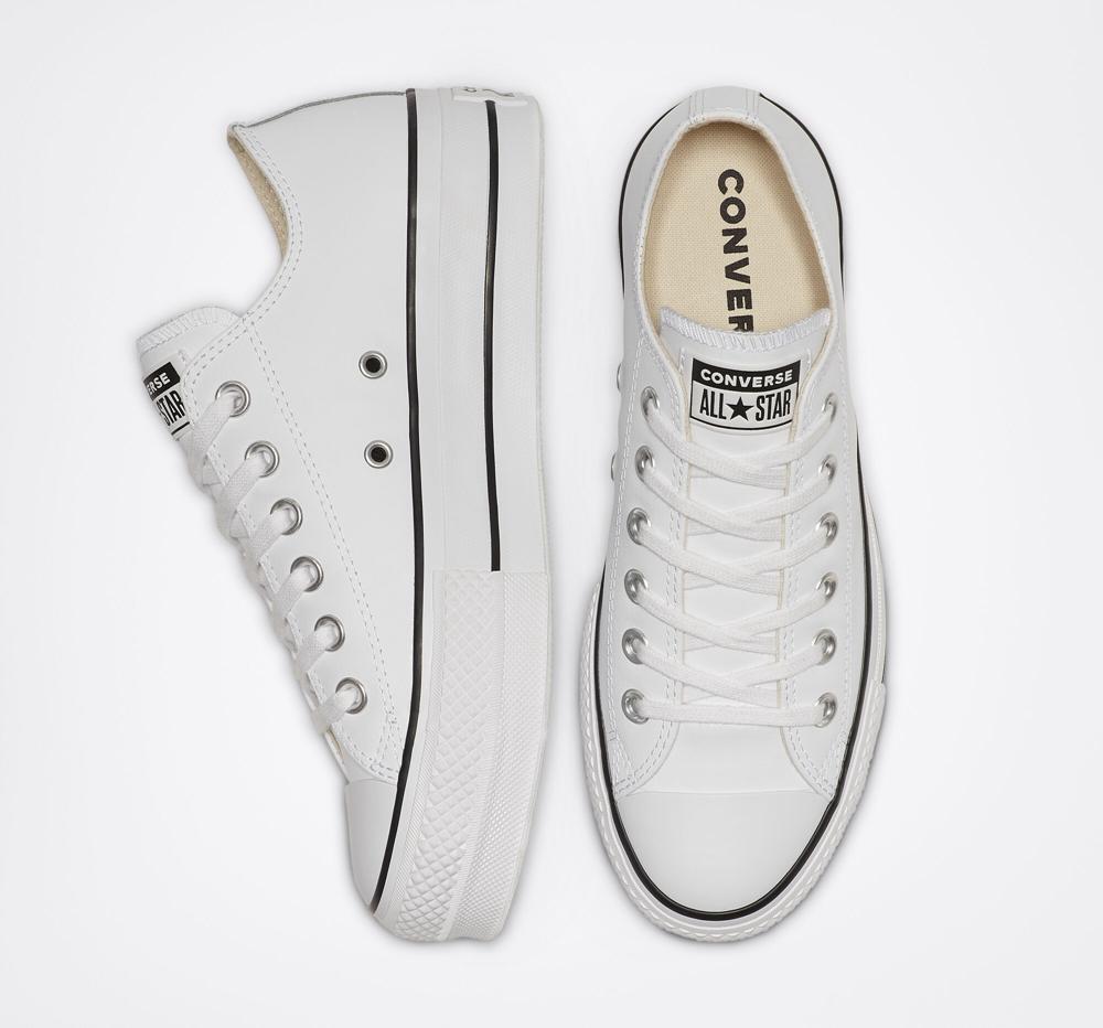 Dámské Boty Na Platformy Converse Chuck Taylor All Star Lift Læder Low Top Bílé Černé Bílé | 958217XEG