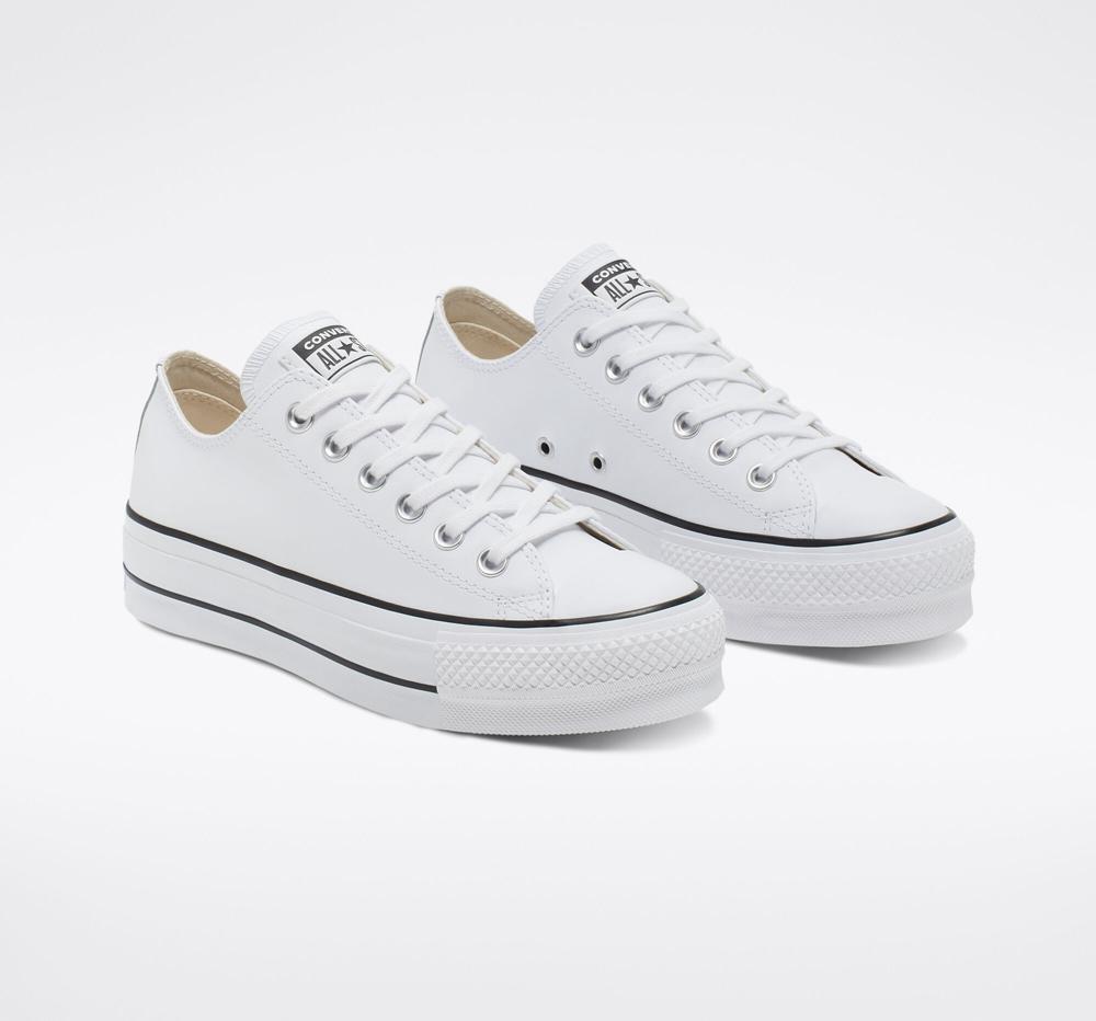 Dámské Boty Na Platformy Converse Chuck Taylor All Star Lift Læder Low Top Bílé Černé Bílé | 958217XEG