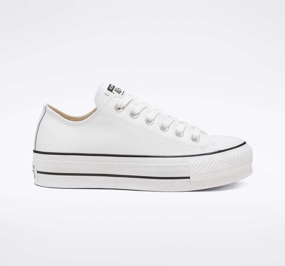 Dámské Boty Na Platformy Converse Chuck Taylor All Star Lift Læder Low Top Bílé Černé Bílé | 958217XEG