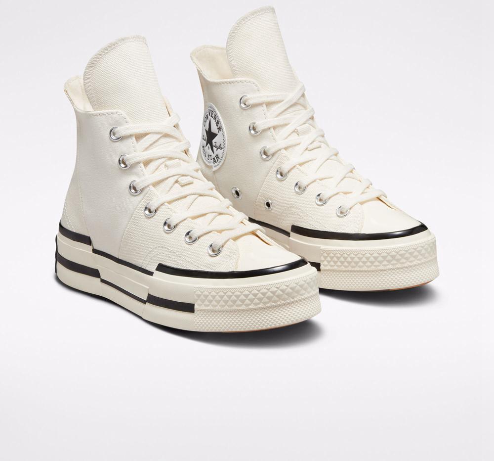 Dámské Boty Na Platformy Converse Chuck 70 Plus Unisex High Top Bílé Černé Černé | 961372DSK