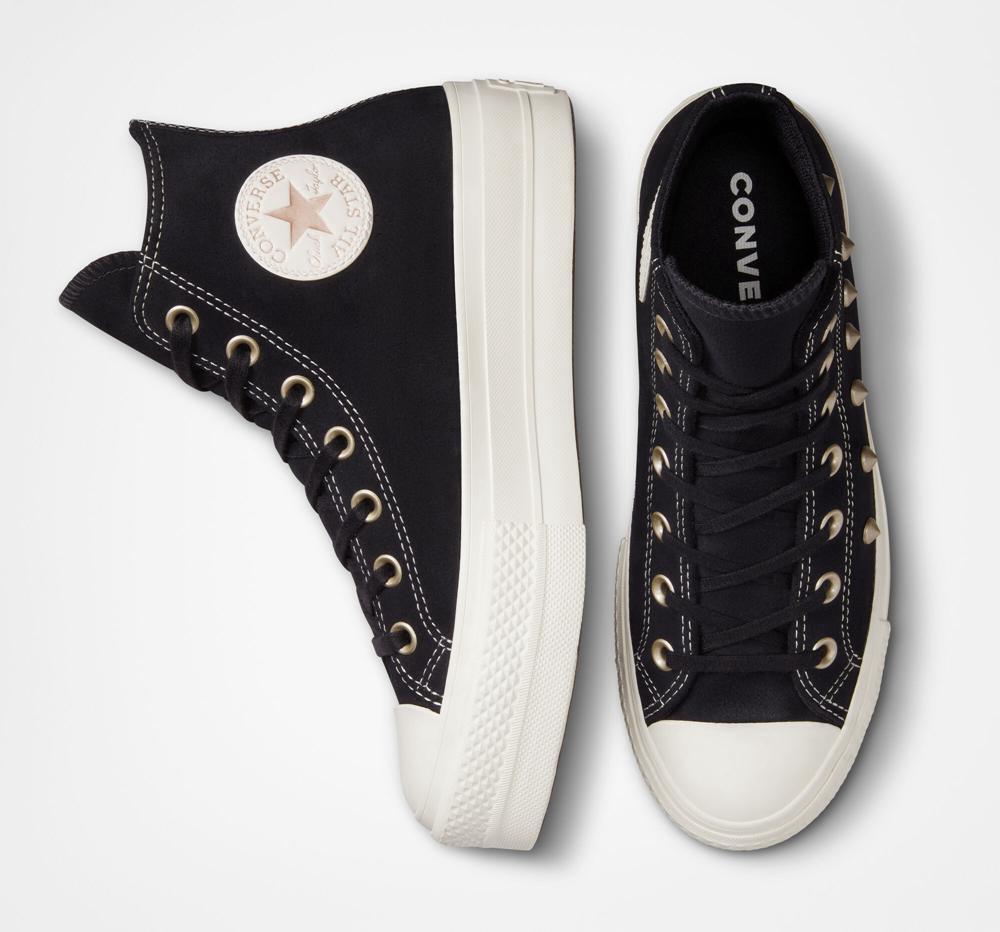 Dámské Boty Na Platformy Converse Chuck Taylor All Star Lift Semišové Studs High Top Černé Světle Zlaté | 980521PUR