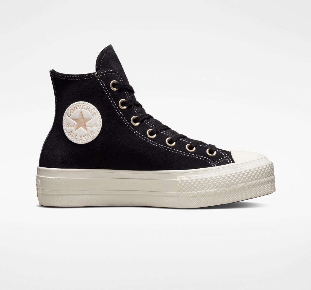 Dámské Boty Na Platformy Converse Chuck Taylor All Star Lift Semišové Studs High Top Černé Světle Zlaté | 980521PUR