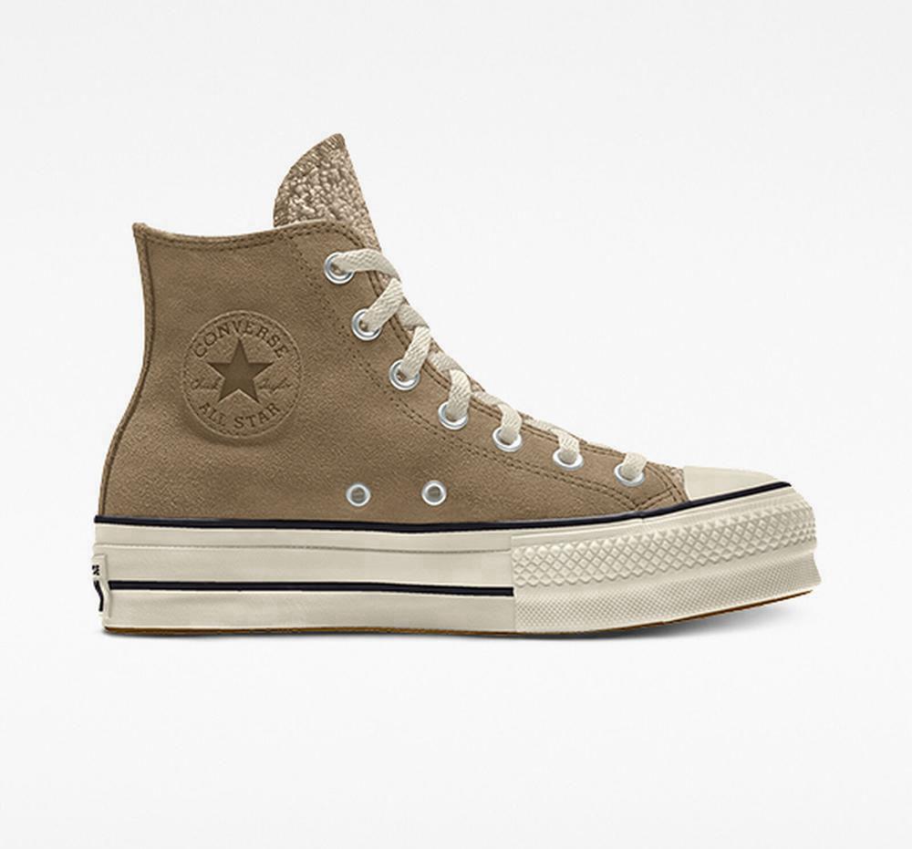 Dámské Boty Na Platformy Converse Custom Chuck Taylor All Star Lift Semišové By You Unisex High Top Hnědožlutý | 026819CZY