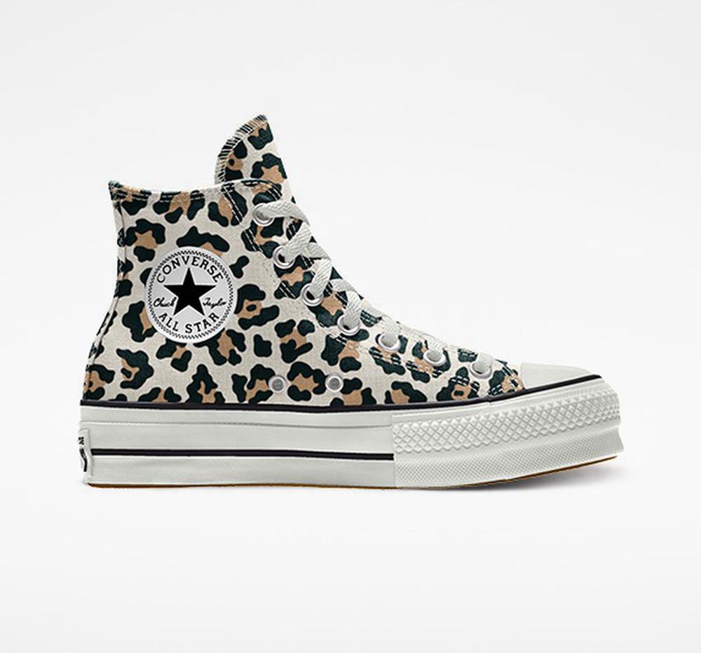 Dámské Boty Na Platformy Converse Custom Chuck Taylor All Star Lift Platene By You Unisex High Top Leopard | 031582FYM