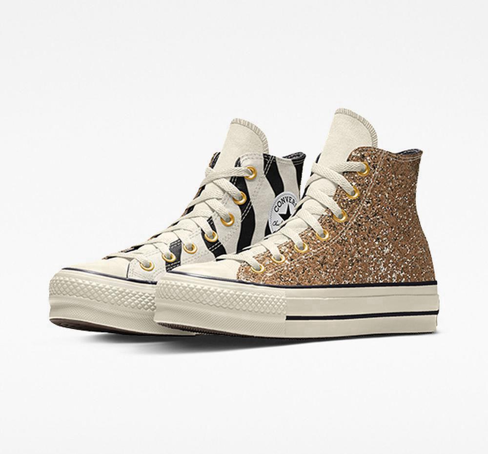 Dámské Boty Na Platformy Converse Custom Chuck Taylor All Star Lift Glitter By You High Top Zlaté | 064273IXP