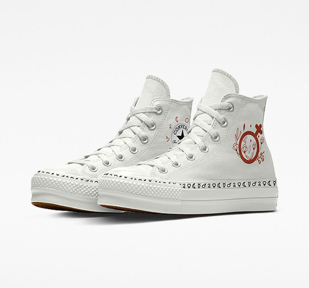 Dámské Boty Na Platformy Converse Custom Chuck Taylor All Star Lift Planets By You Unisex High Top Bílé | 215374FCO