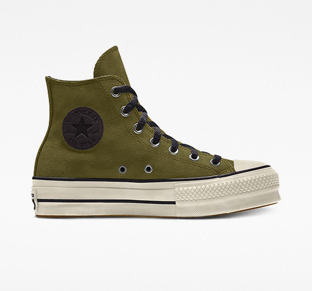 Dámské Boty Na Platformy Converse Custom Chuck Taylor All Star Lift Semišové By You Unisex High Top Zelene Tmavě | 283165CYT