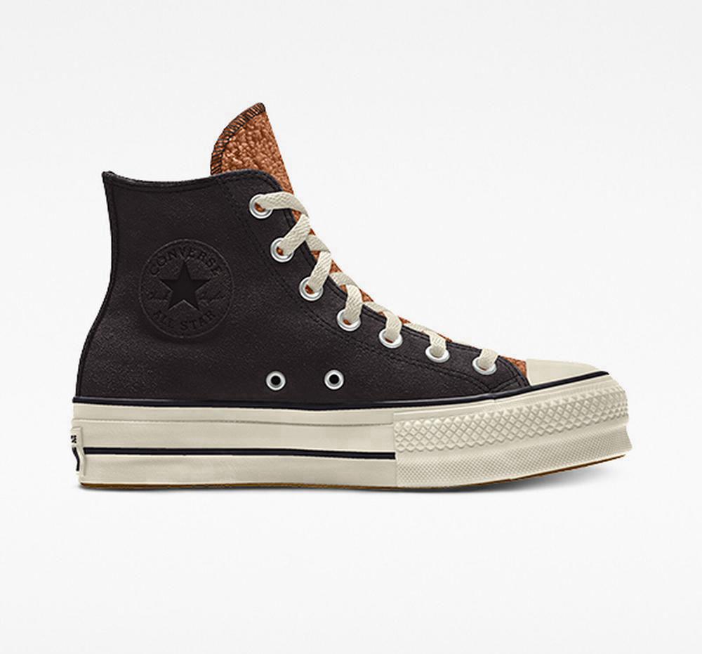 Dámské Boty Na Platformy Converse Custom Chuck Taylor All Star Lift Semišové By You Unisex High Top Černé | 312574WIX