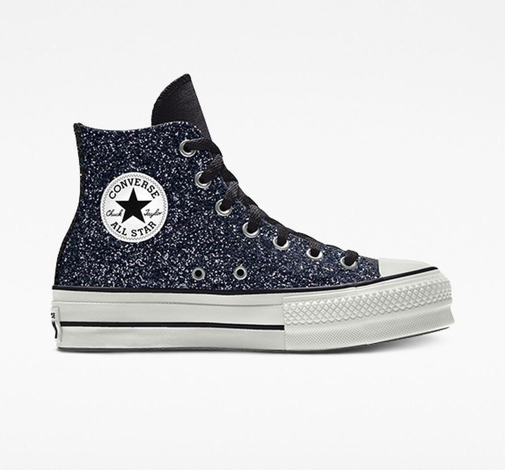 Dámské Boty Na Platformy Converse Custom Chuck Taylor All Star Lift Glitter By You High Top Stříbrné | 394761CRK