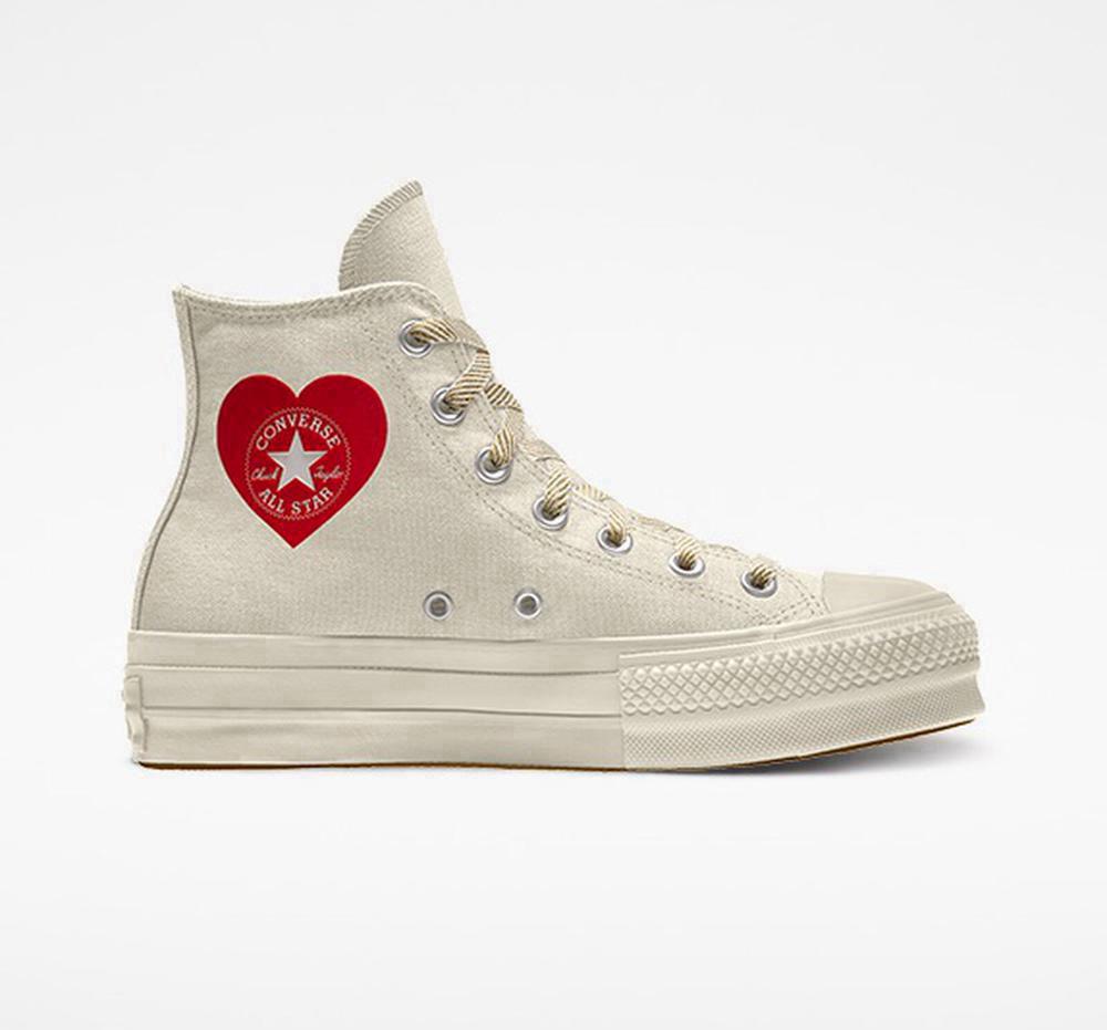 Dámské Boty Na Platformy Converse Custom Chuck Taylor All Star Lift Platene By You Unisex High Top Bílé | 409517GQJ