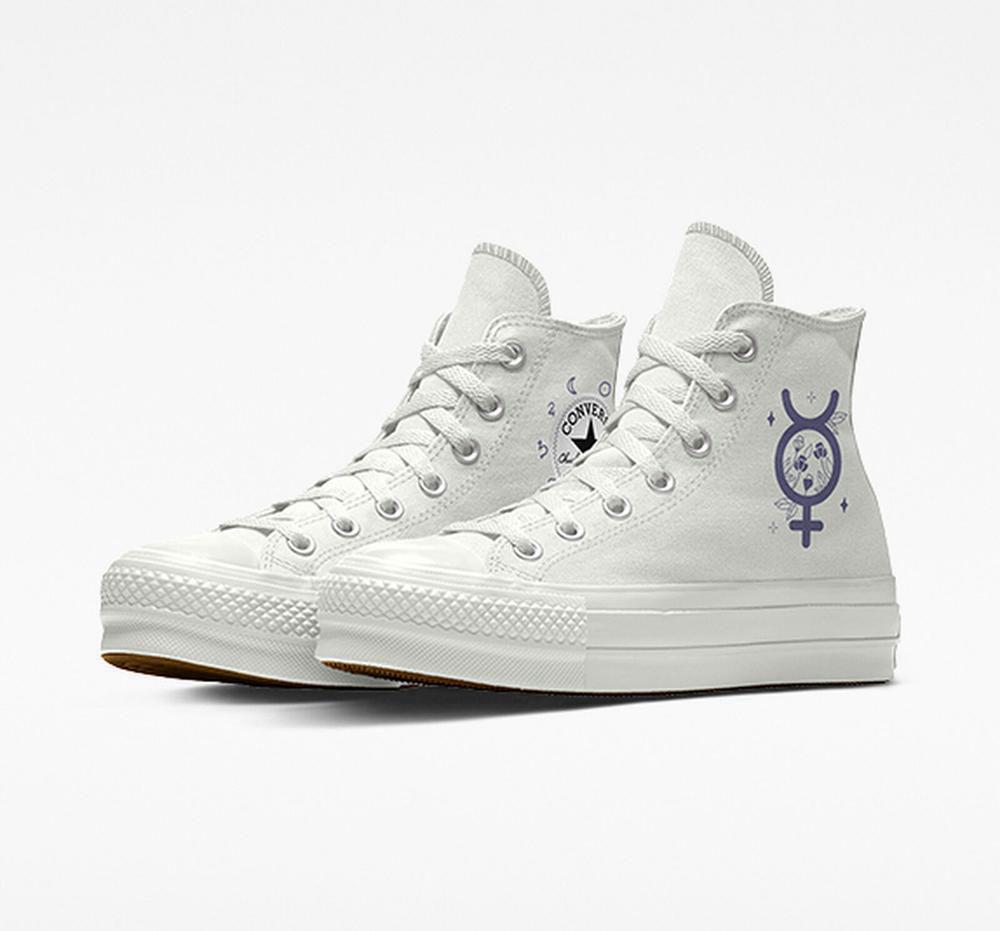 Dámské Boty Na Platformy Converse Custom Chuck Taylor All Star Lift Planets By You Unisex High Top Bílé | 439871YIR