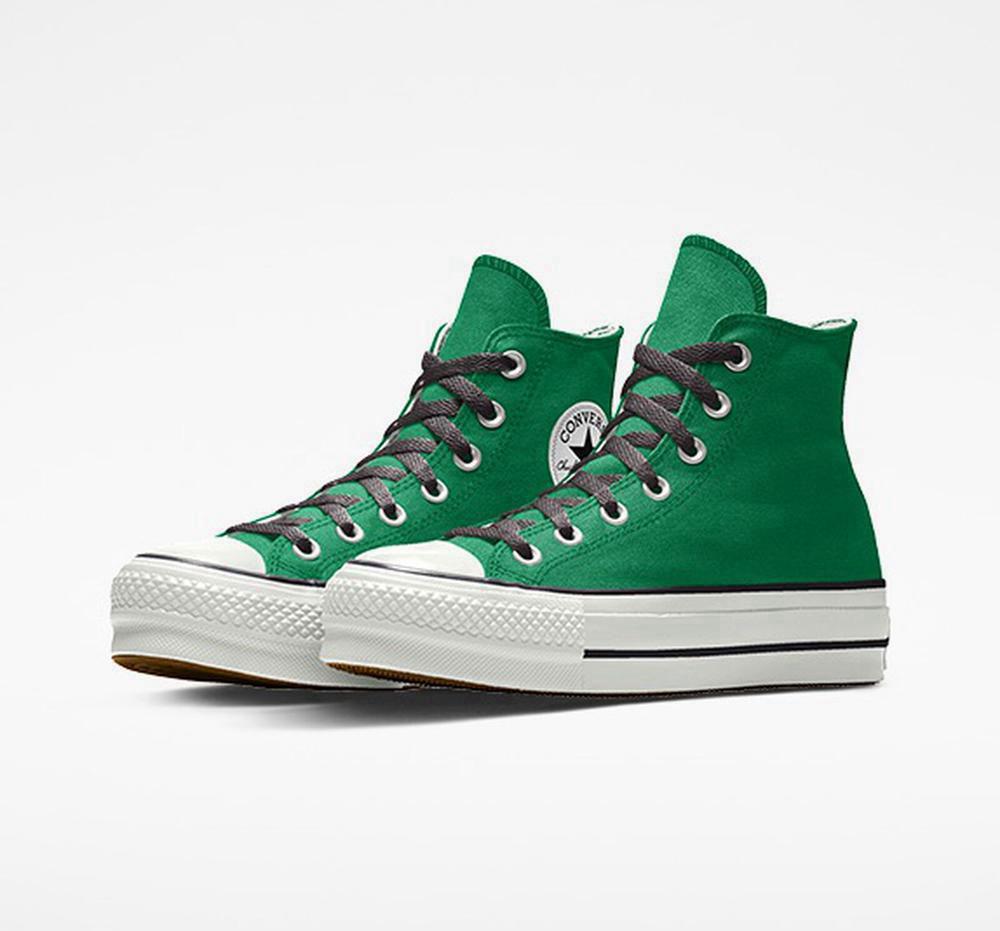 Dámské Boty Na Platformy Converse Custom Chuck Taylor All Star Lift Platene By You Unisex High Top Zelene | 509863JEN