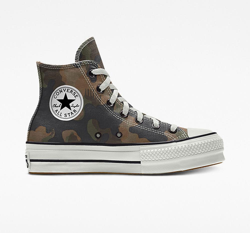 Dámské Boty Na Platformy Converse Custom Chuck Taylor All Star Lift Platene By You Unisex High Top Maskáčové | 597816WAT