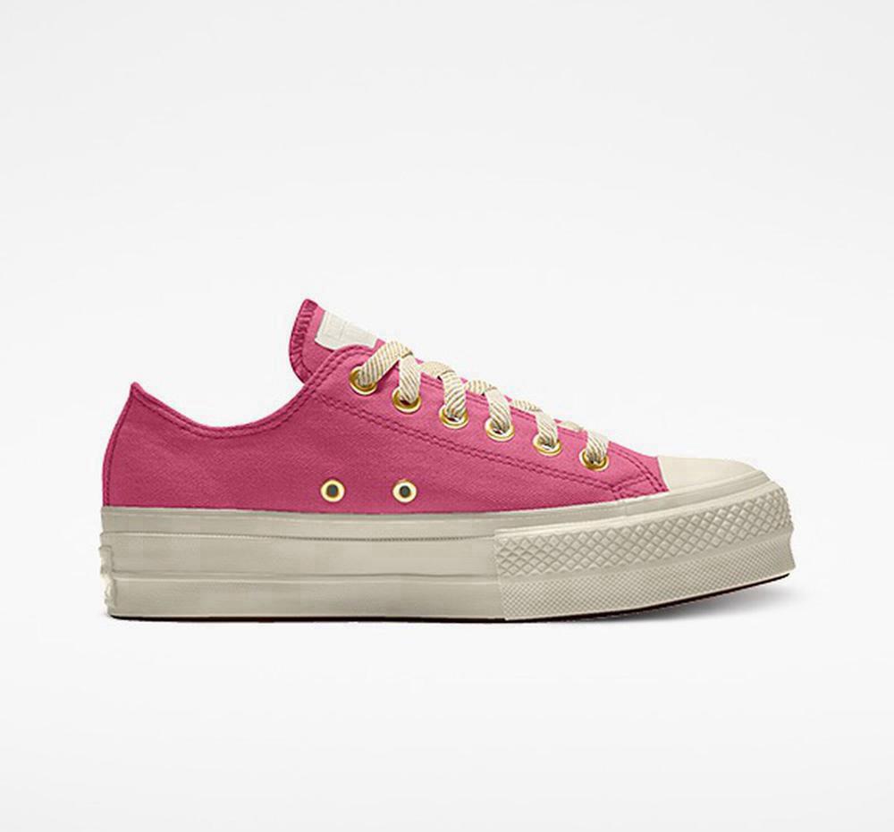 Dámské Boty Na Platformy Converse Custom Chuck Taylor All Star Lift Platene By You Unisex Low Top Růžové | 641930YES