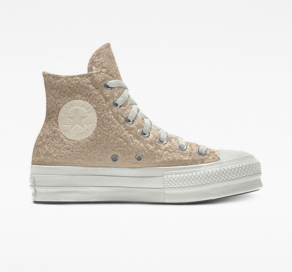 Dámské Boty Na Platformy Converse Custom Sherpa Chuck Taylor All Star By You Unisex High Top Zlaté | 723450ISO