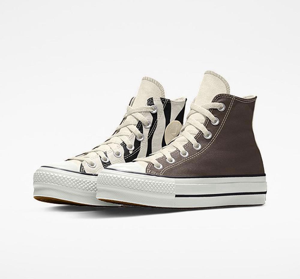 Dámské Boty Na Platformy Converse Custom Chuck Taylor All Star Lift Platene By You Unisex High Top Černé Bílé | 760931GTQ