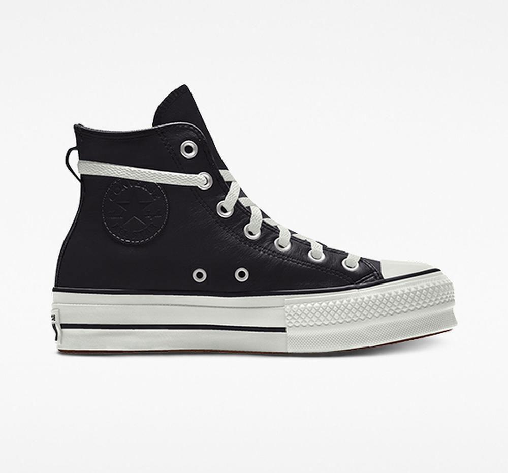 Dámské Boty Na Platformy Converse Custom Chuck Taylor All Star Lift Læder By You Unisex High Top Černé | 901725DAM